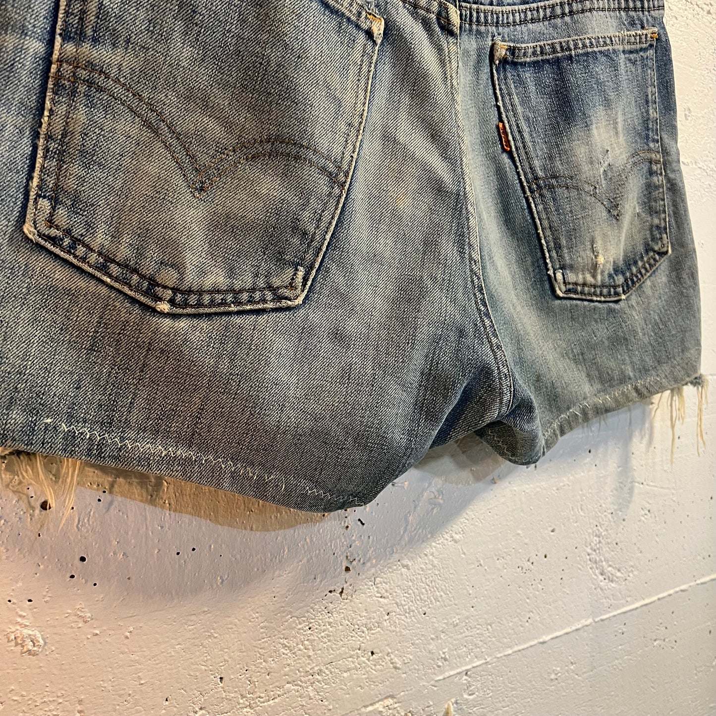 Vintage 70's Distressed Levi's Orange Tab Re-Worked Cut Off Denim Shorts - Size 33 - Light Wash - Made In USA