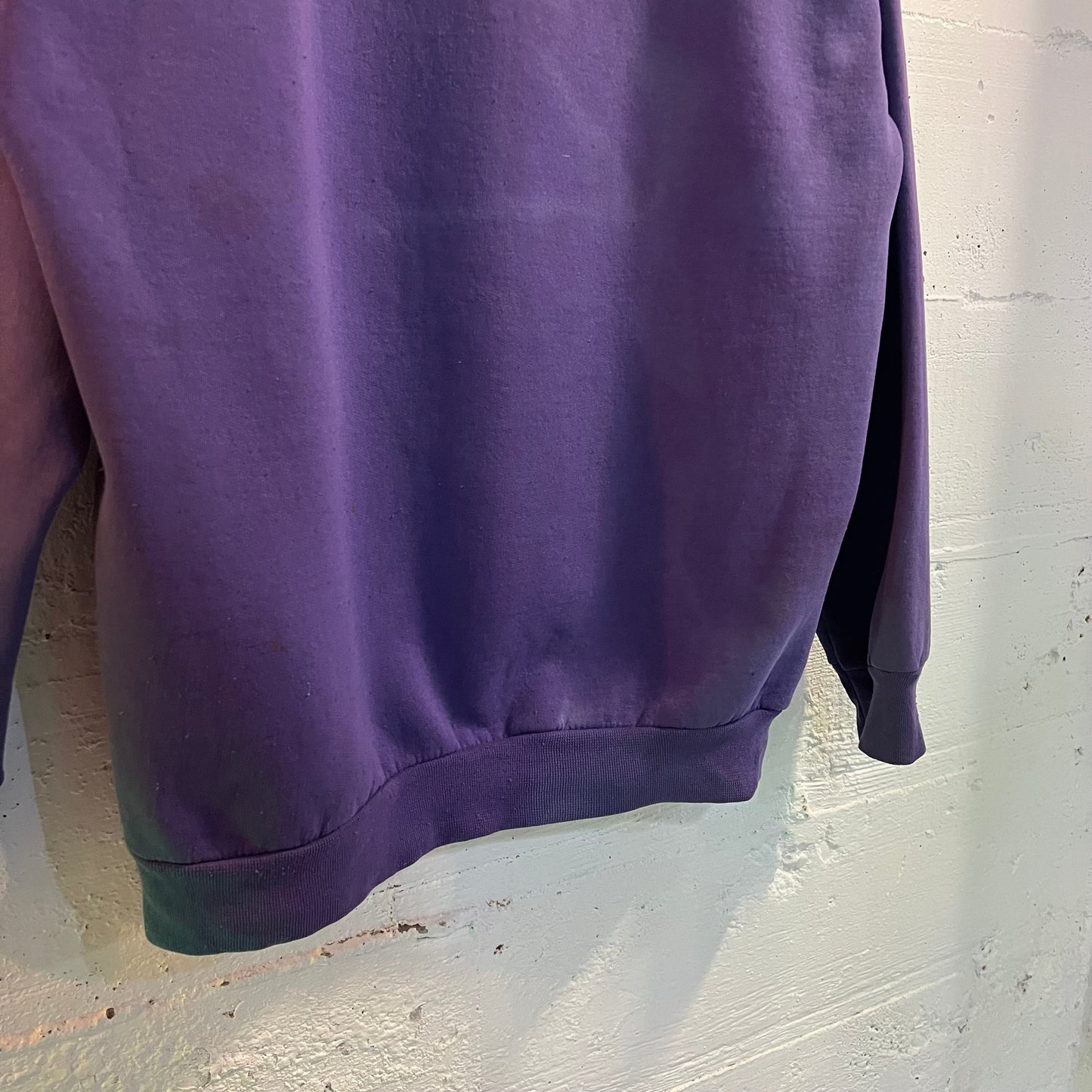 Vintage 2000's Distressed Sun Faded Elmira Wrestling Hoodie Sweatshirt - Size Large - Purple/Yellow/Grey