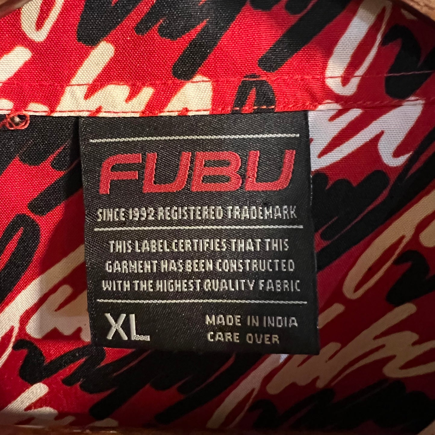 Vintage 90's All Over Print Fubu Short Sleeve Button Up Shirt - Size XL - Red/Black/White
