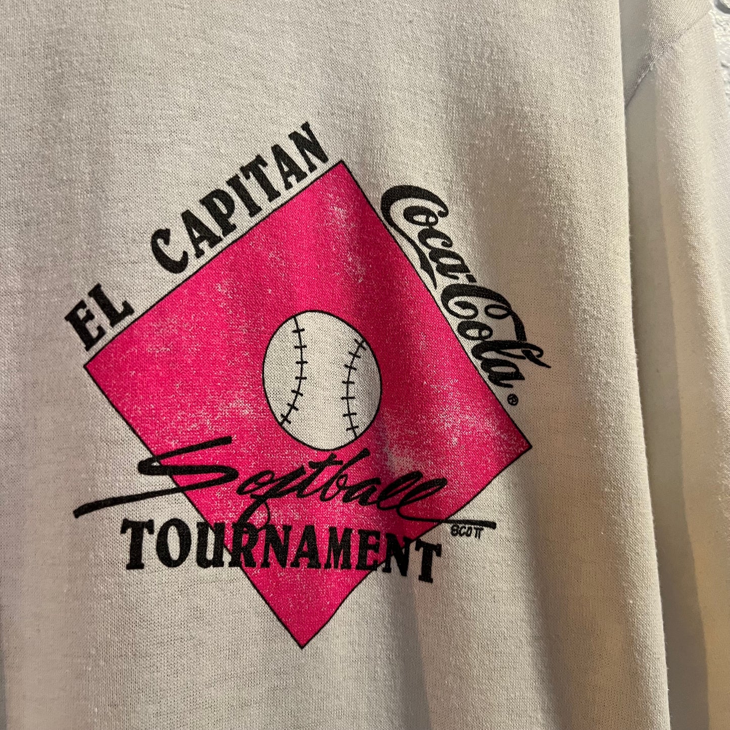 Vintage Distressed Coca-Cola Softball Tournament Single Stitch T-Shirt - Size XL - Made In USA - White