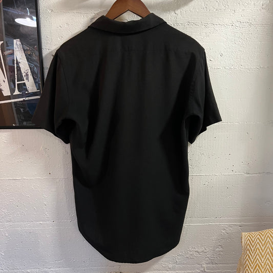 Vintage 70’s U.S. Naval Academy Creighton Perm Press Short Sleeve Button Up Shirt - Size Medium - Made In USA - Black