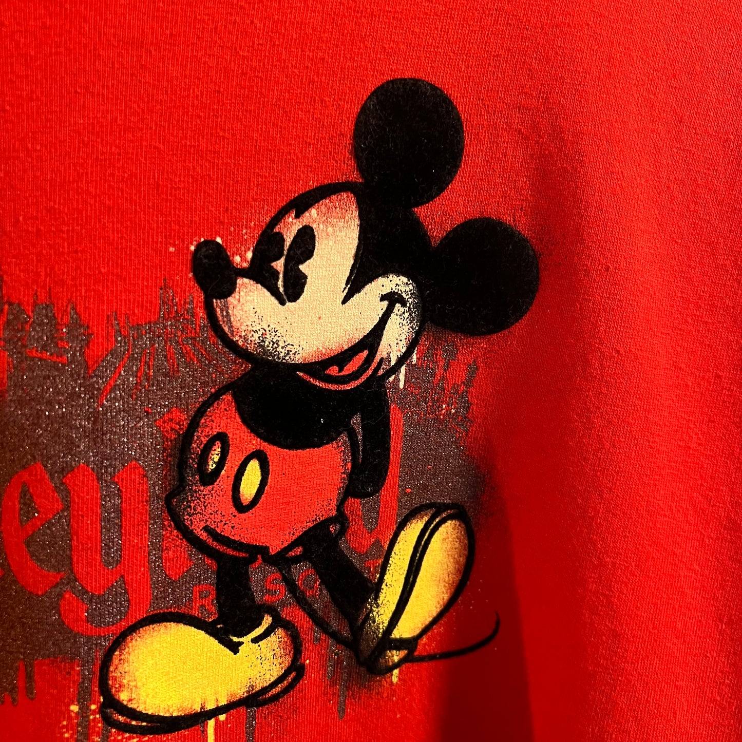Vintage Distressed Disneyland Felt Mickey Mouse Baby T-Shirt - Size XL - Red
