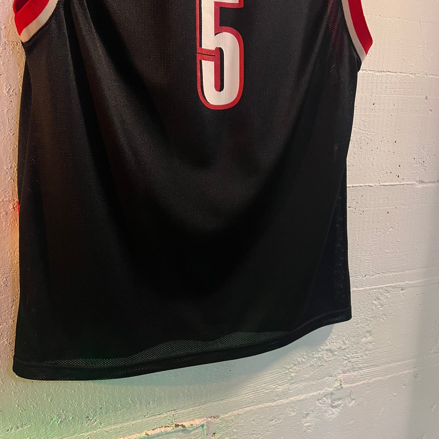 2000’s Adidas Portland Trailblazers ‘Fernandez #5’ Mesh Basketball Jersey - Size Youth XL - Black/Red/White