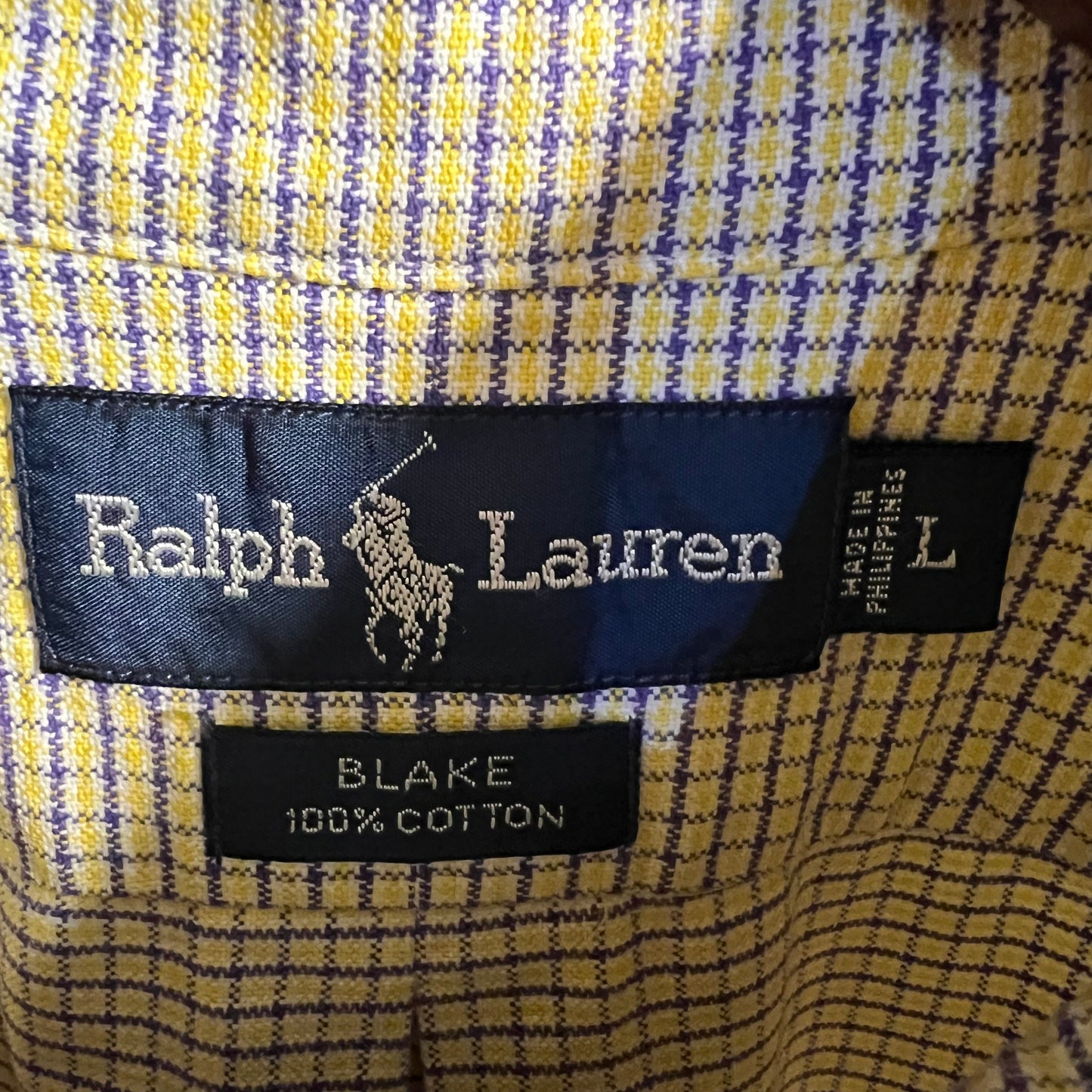 Vintage 90's Polo Ralph Lauren Blake Plaid Short Sleeve Oxford Shirt - Size Large - Yellow/Purple