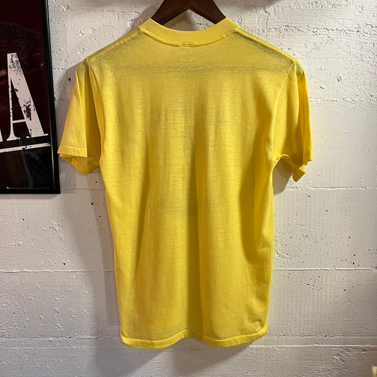 Vintage 1981 Sportswear ‘I’m A Happy Wanderer’ Clown Single Stitch T-Shirt - Size Medium - Made In USA - Yellow/Brown