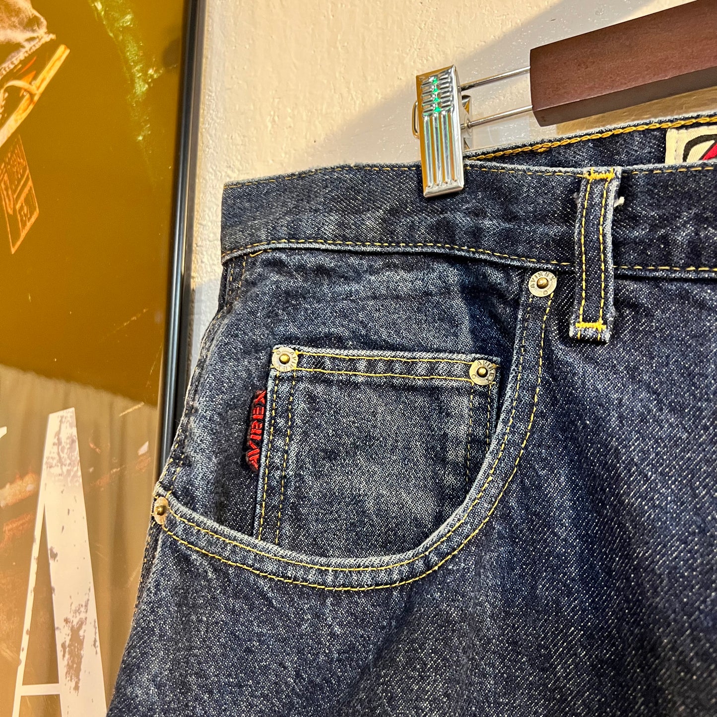Vintage 90's Avirex Heavyweight Baggy Denim Utility Jean Shorts (Jorts) - Size 38" - Dark Wash Indigo