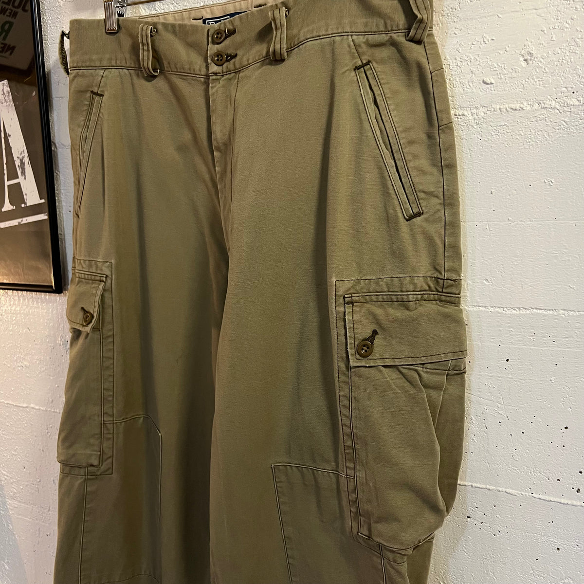 Vintage 90's Polo Ralph Lauren Multi Pocket Olive Drab Cotton Roll-Up Cargo Pants - Size 34" x 32" - Olive Drab