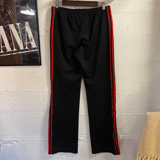 Vintage 2005 Embroidered Adidas Trefoil Pleated 3-Stripe Track Pants - Size Small - Black/Red