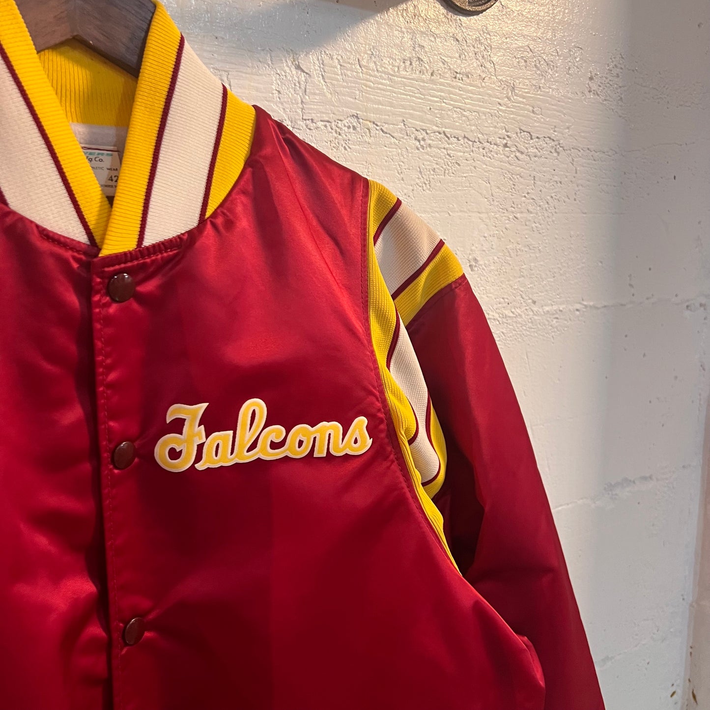 Vintage 1980's Powers Athletic Wear Satin Varsity Jacket - Size Large (42) - Vancouver Prairie Falcons - Union Made UGWA