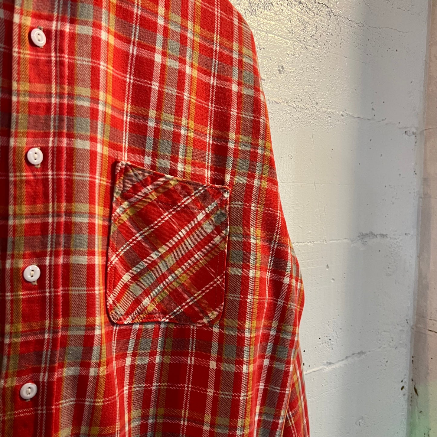 Vintage 1970's JCPenney Big Mac Plaid Flannel Shirt - Size XL - Made In USA - Red/Yellow