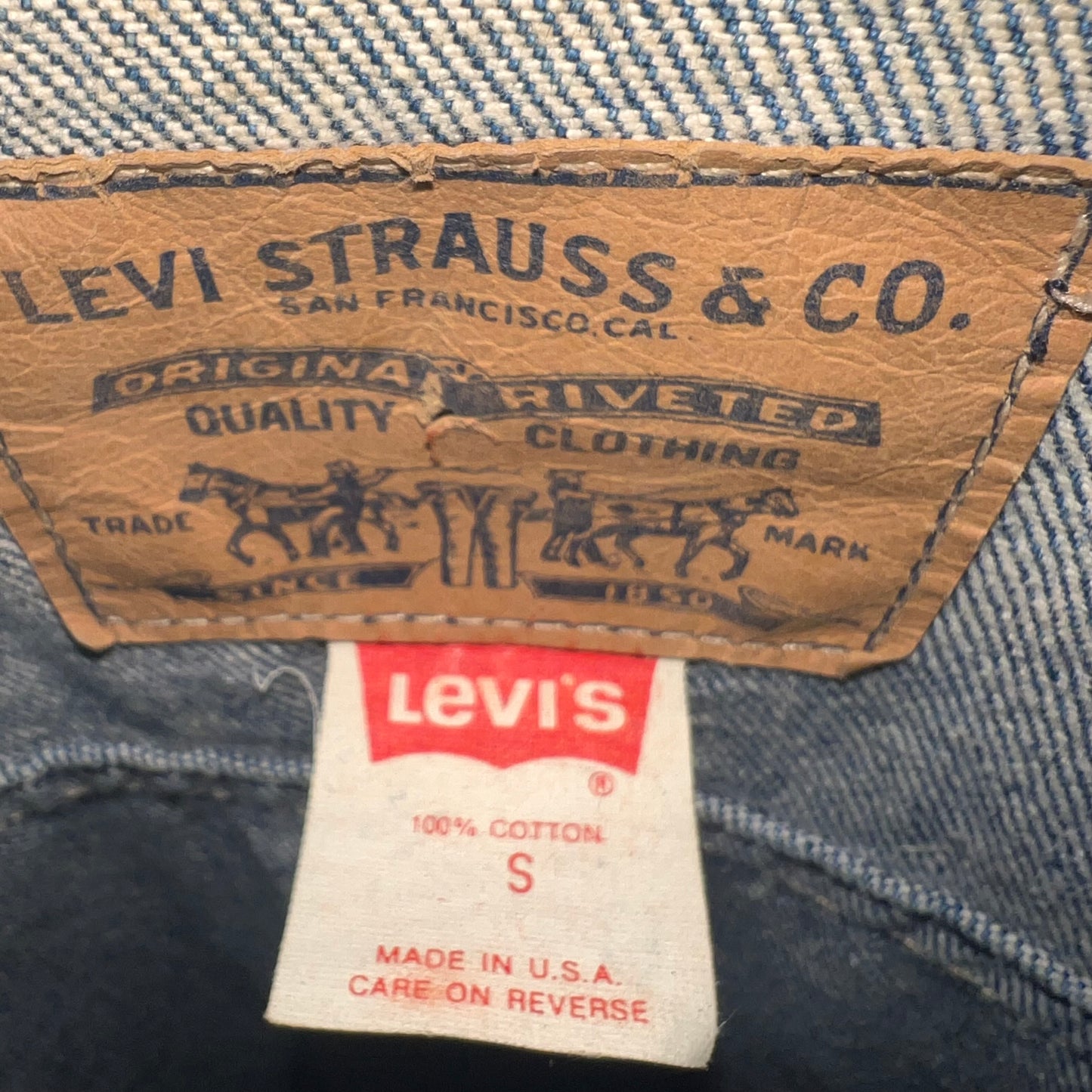 Vintage 90's Levi's Brown Tab Type III Denim Trucker Jacket - Size Small - Made In USA - Medium Stone Wash Blue
