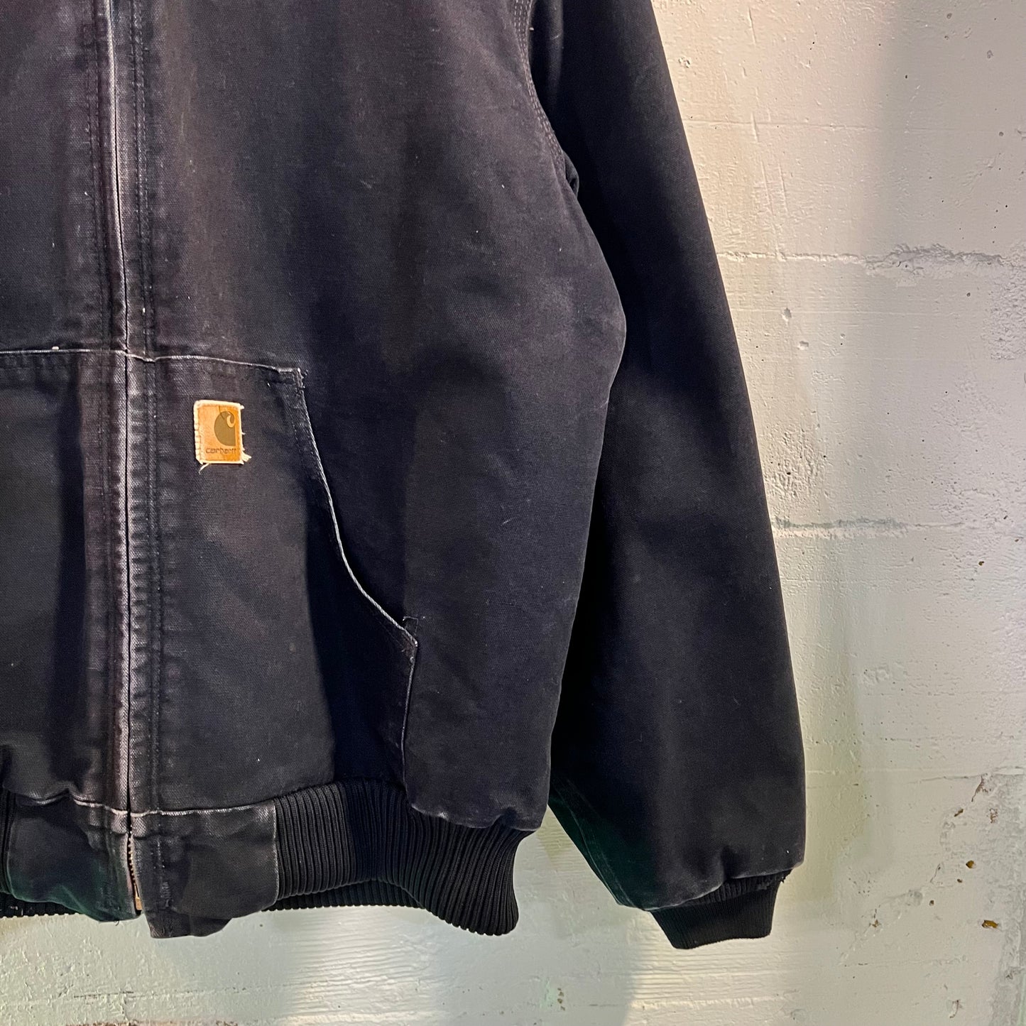 Vintage Carhartt J130 MDT Duck Canvas Hooded Jacket - Size Medium - Navy Blue