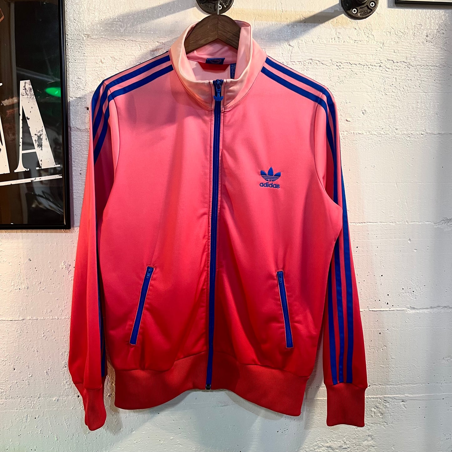 Vintage Adidas Originals Embroidered Trefoil Ombré Zip-Up Track Jacket - Size Large - Pink/Blue