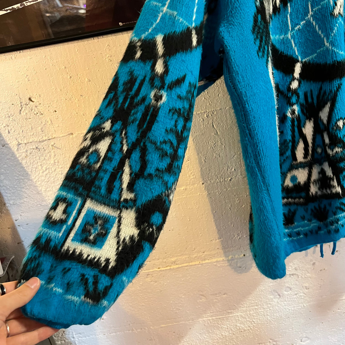 Vintage Native Dreamcatcher Fuzzy Zip Up Fleece Sweatshirt - Size XL - Blue/Multi