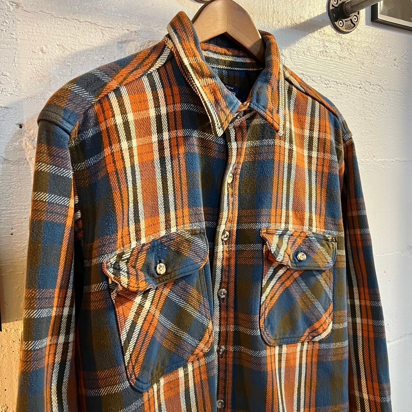 Vintage 90’s Five Brother Heavyweight Plaid Flannel Button Up Shirt - Size XL - Blue/Orange/Brown/White