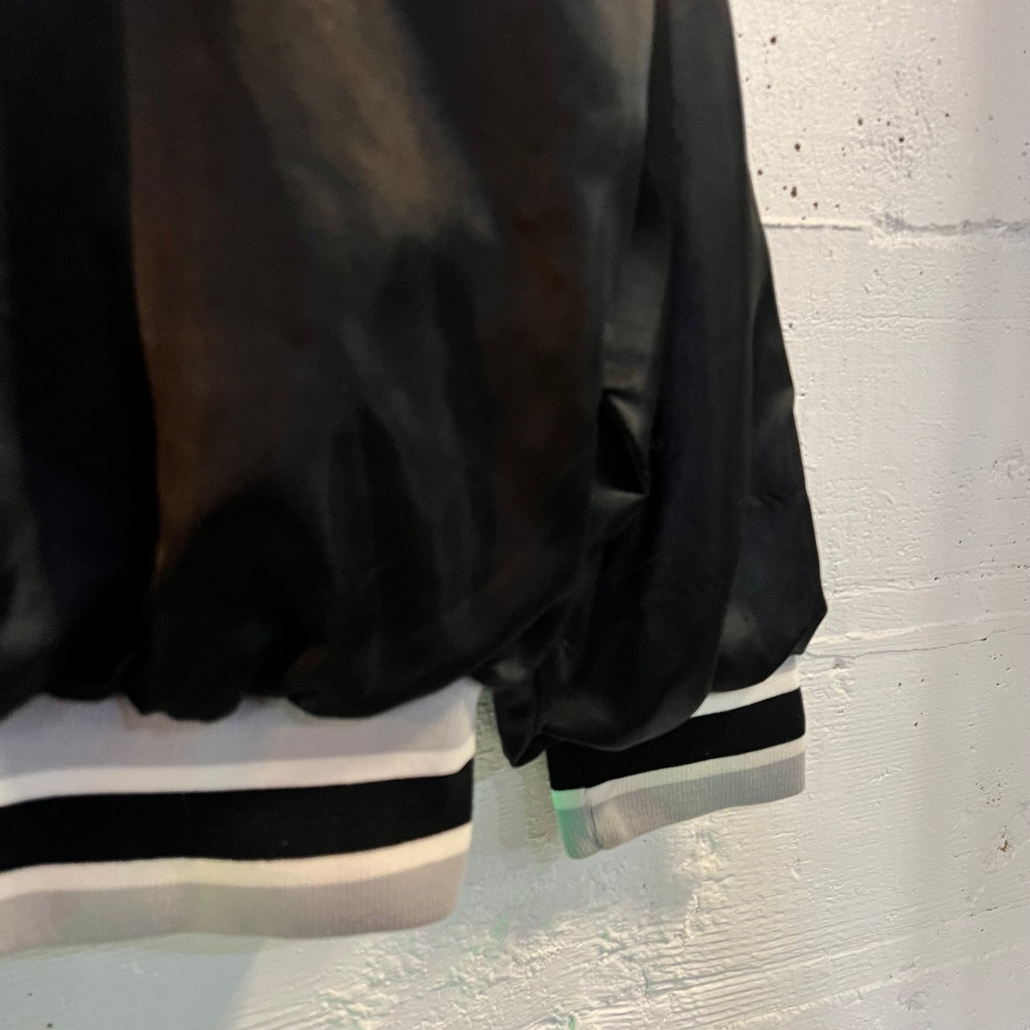 Vintage Win Wear Nylon Bomber Varsity Jacket - Size XL - Made In USA - Black/Gray/White