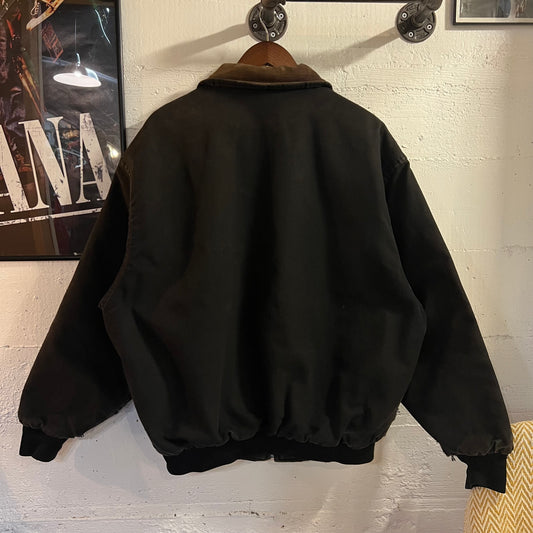 Vintage 90's M.A. Klein Distressed North Coast Salmon Rendezvous Blanket Lined Canvas Work Jacket - Size XL - Union Made In USA - Black/Brown
