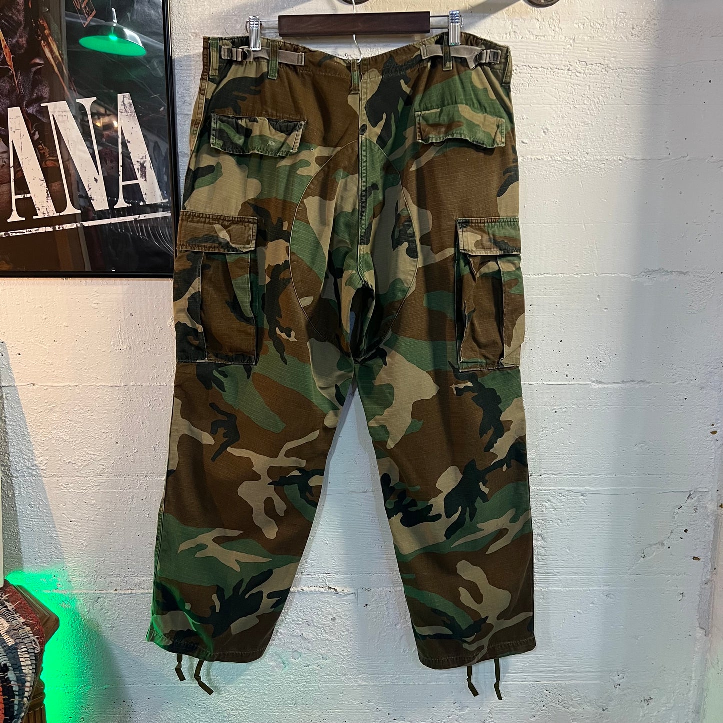 Vintage 80's U.S. Army Woodland Camo Combat Hot Weather Pants - Size Large (35") - Made In USA