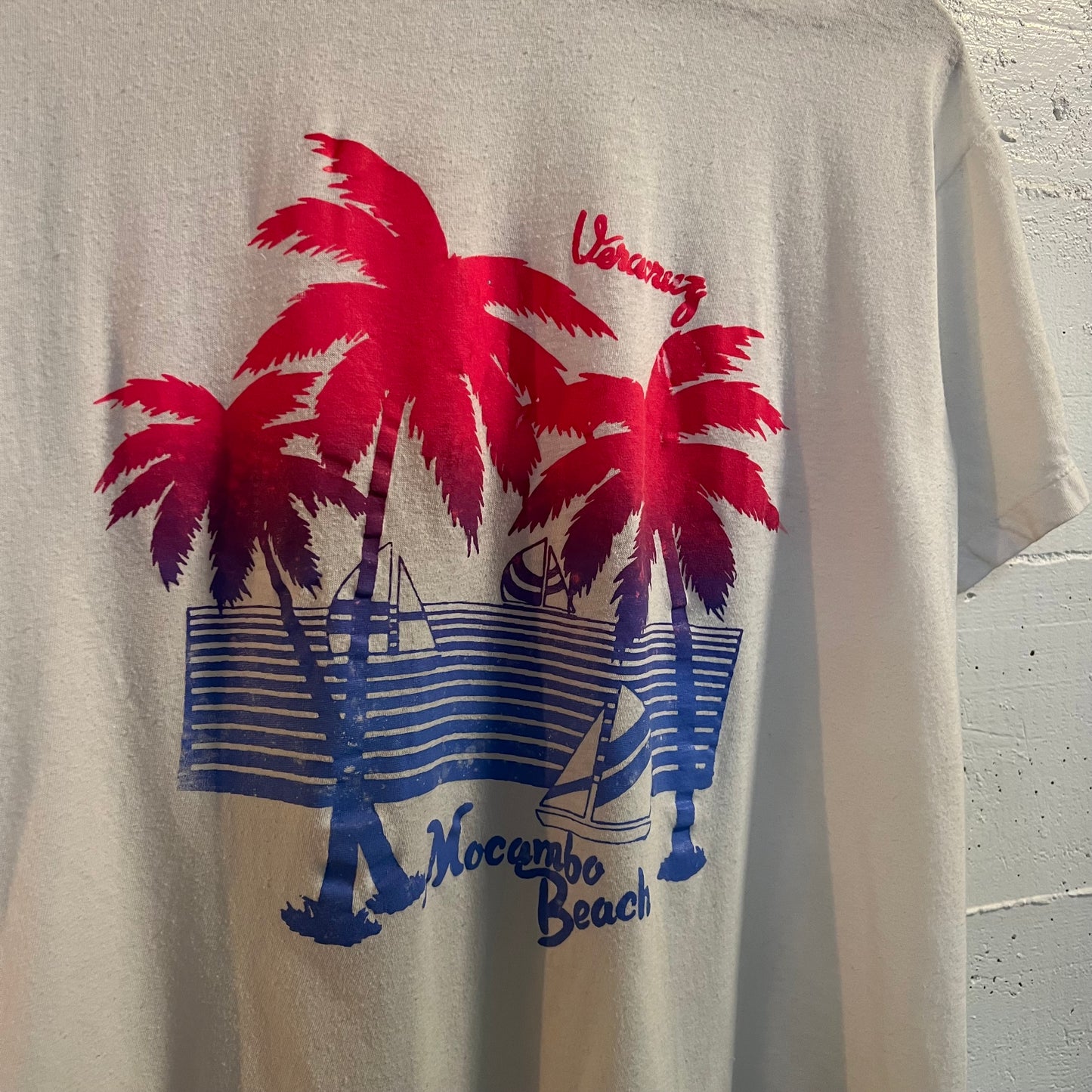 Vintage Mocambo Beach, Veracruz Mexico Baby T-Shirt - Size Youth 2XL - White/Pink/Blue