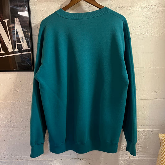 Vintage 90’s Charlotte Hornets Basketball Club Crewneck Sweatshirt - Size Large - Made In USA - Teal/Purple/White