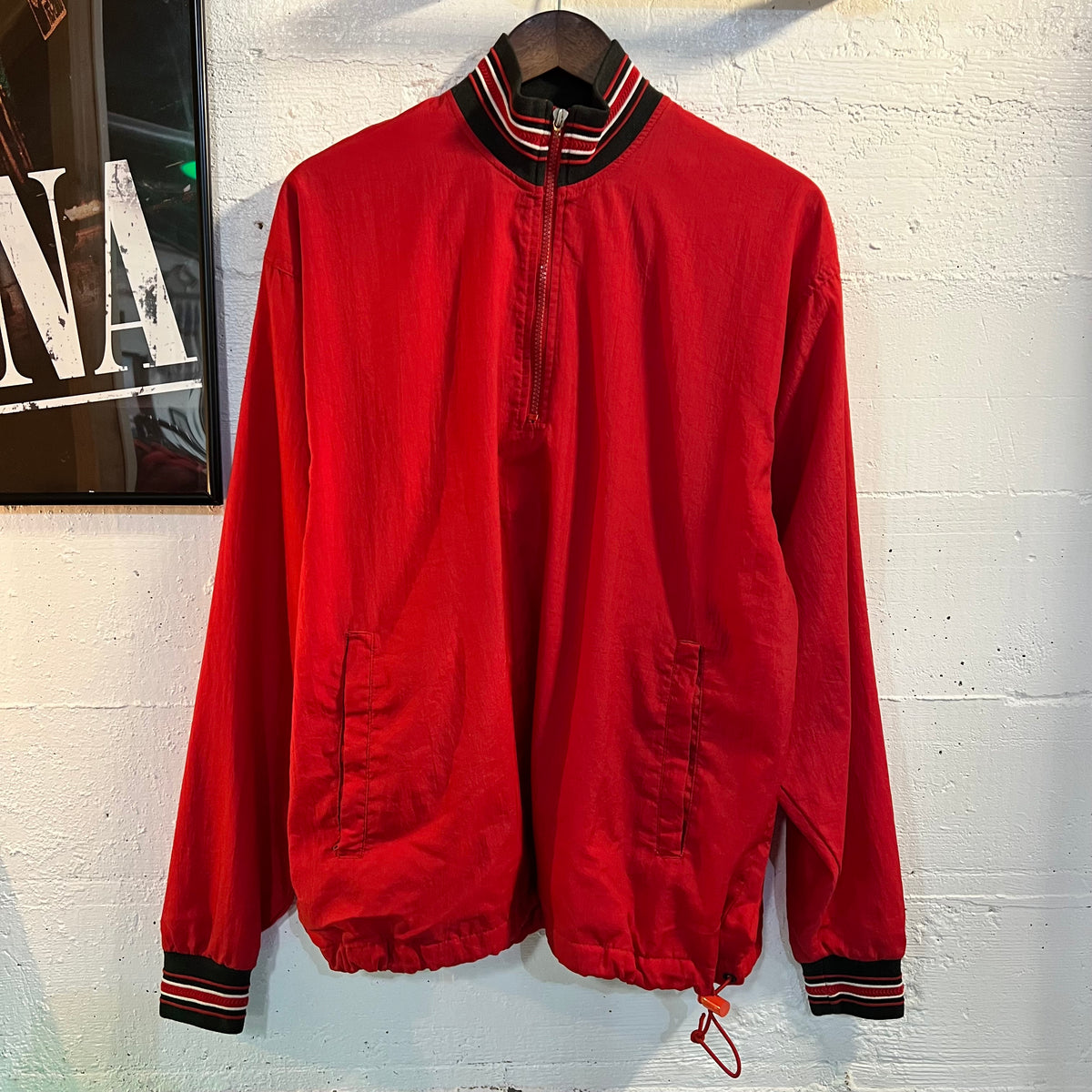 Vintage Distressed 90s Champion 1/4 Zip Up Windbreaker Jacket - Size Medium - Red/Black