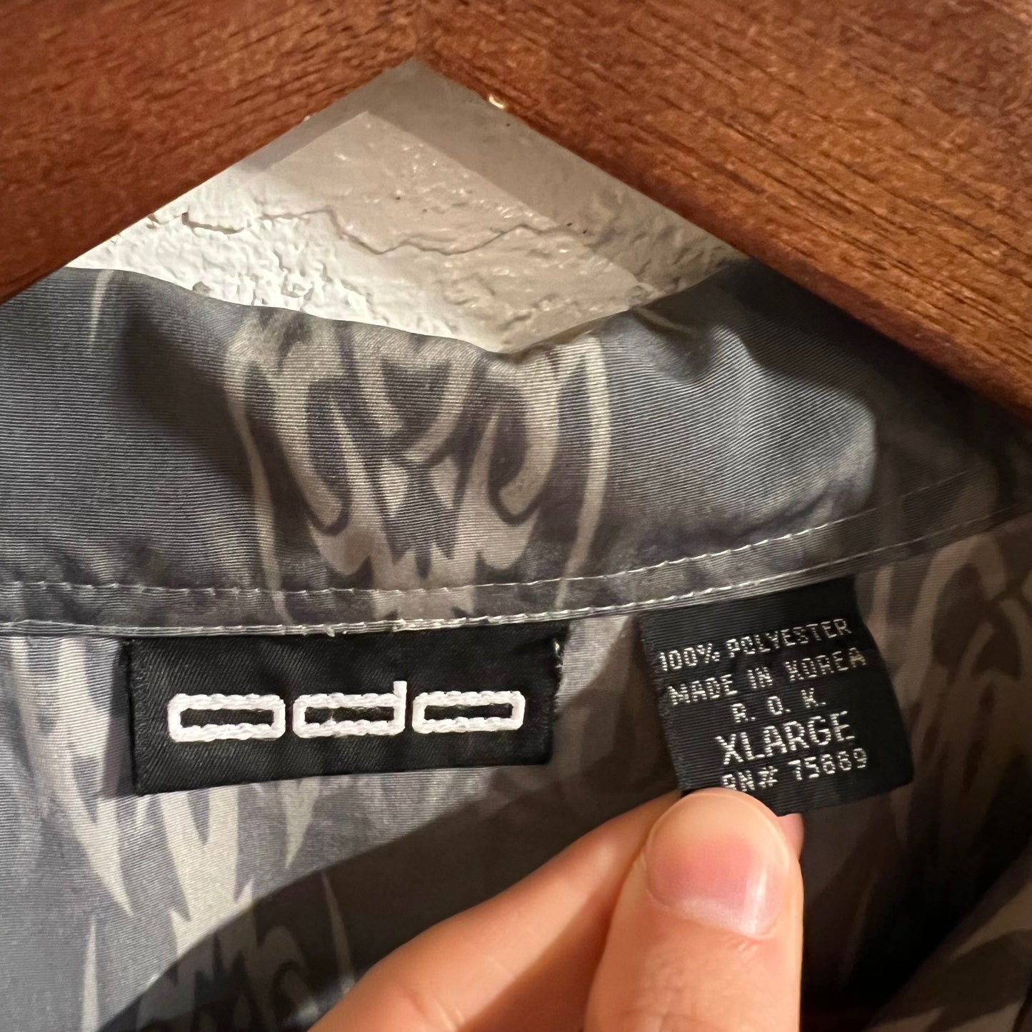 Vintage Y2K ODO Tribal Dragon All Over Print Camp Shirt - Size XL - Gray/Blue/Black
