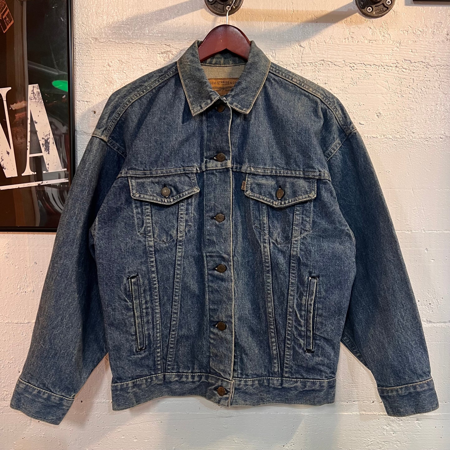 Vintage 90's Levi's Brown Tab Type III Denim Trucker Jacket - Size Small - Made In USA - Medium Stone Wash Blue