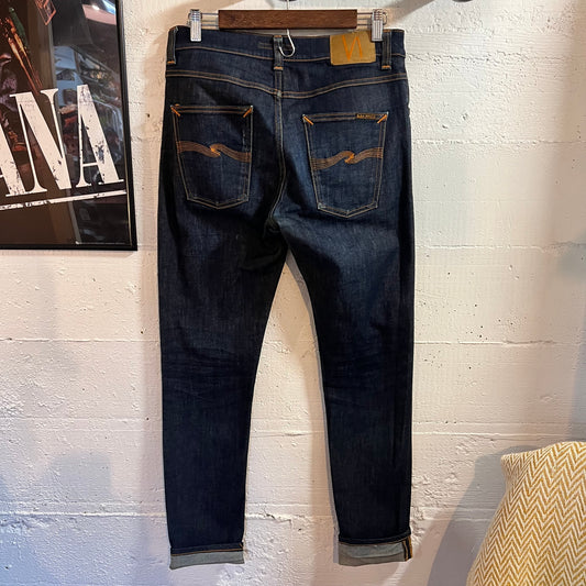 *Pre-Owned* Nudie Jeans Lean Dean 'Dry 16 Dips' Raw Denim Jeans - Size 31" x 30.5" - Made In Italy
