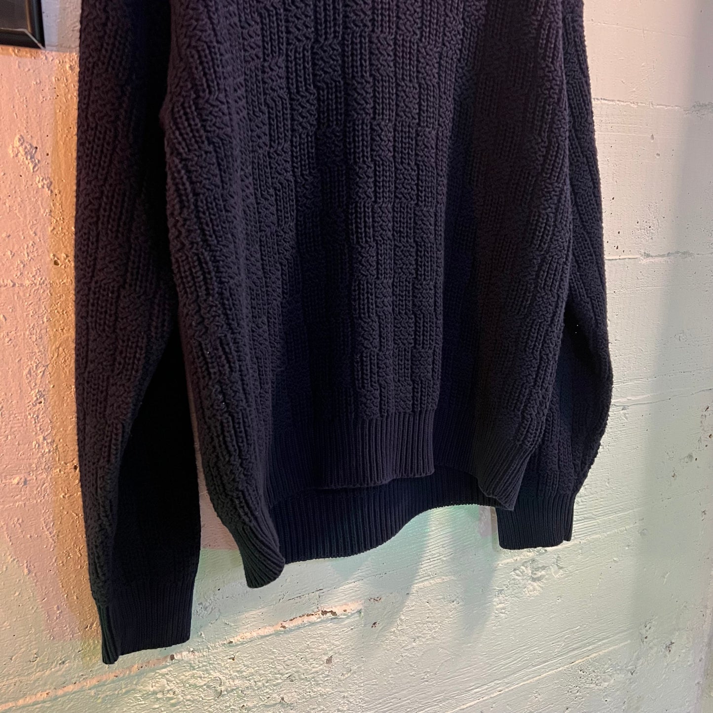 Vintage Eddie Bauer Cotton Knit V-Neck Sweater - Size Large - Navy - 100% Cotton
