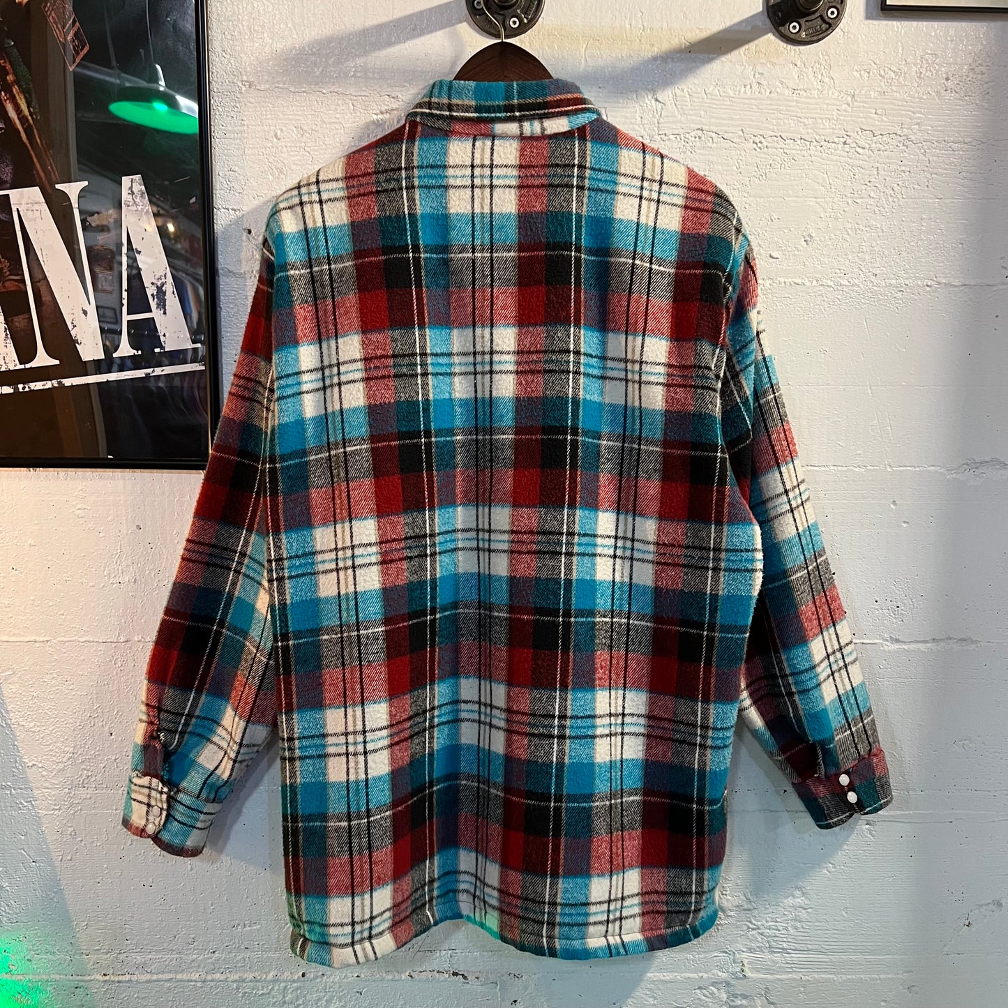 Vintage Quilted Plaid Pearl Snap Flannel Shirt - Size Large - Red/White/Blue