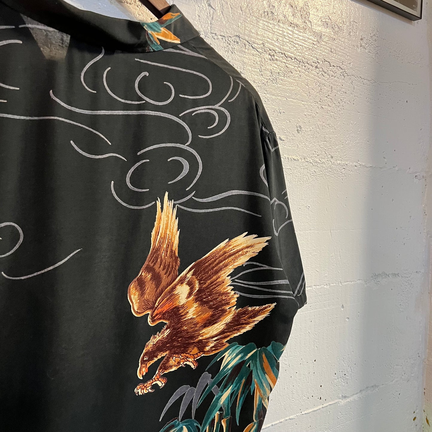 Vintage 1970’s Kennington California Rayon (Tiger VS Falcon) Aloha Surf Shirt - Size Small - Black/Multicolor