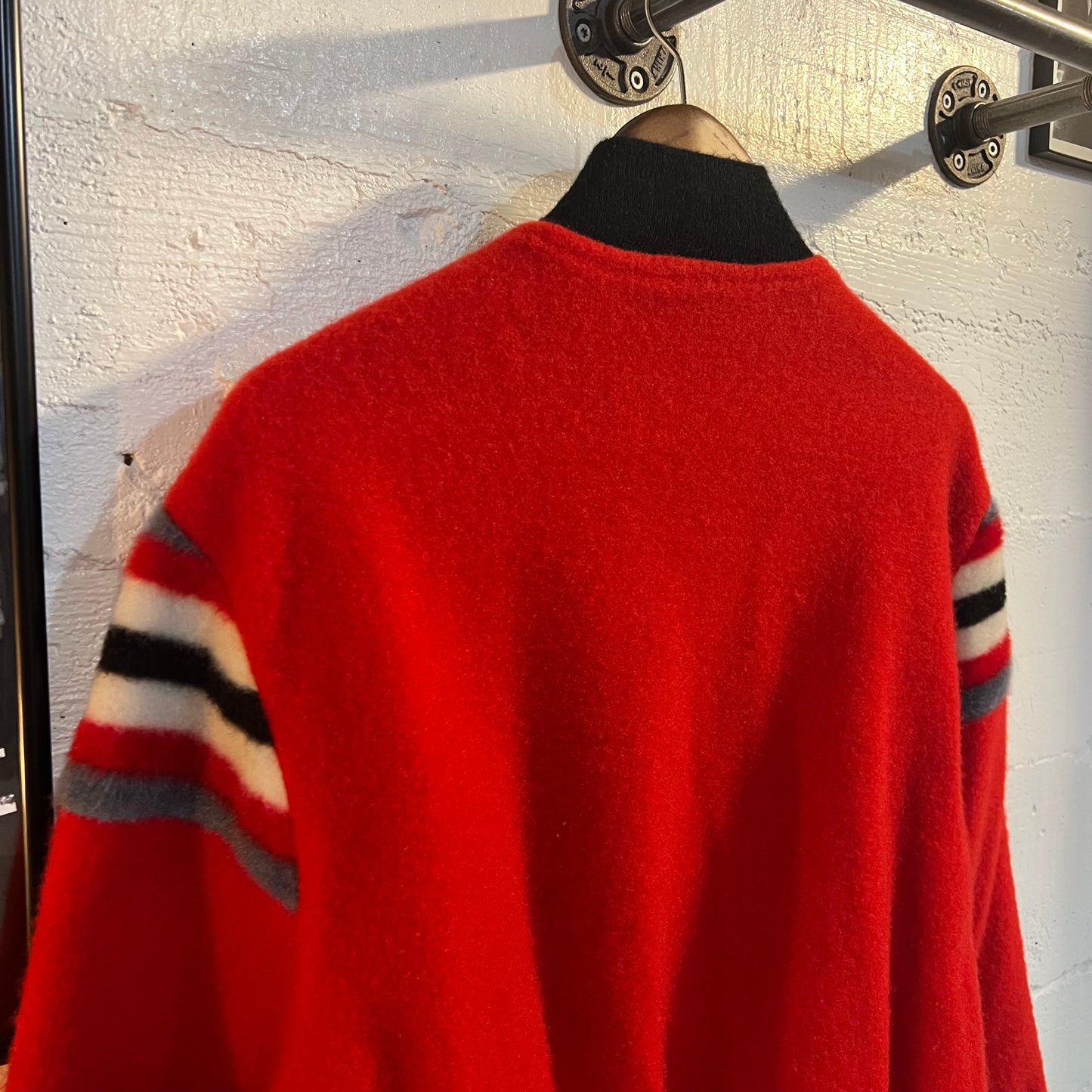 Vintage 1940's Striped Mohair Wool Reversible Stadium Bomber Jacket - Size Large - Made In USA - Talon Zipper