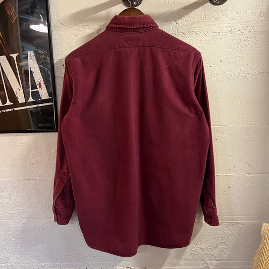 Vintage 90's L.L. Bean Cotton Chamois Cloth Button Up Flannel Shirt - Size 15 (Medium) - Made In USA - Bordeaux