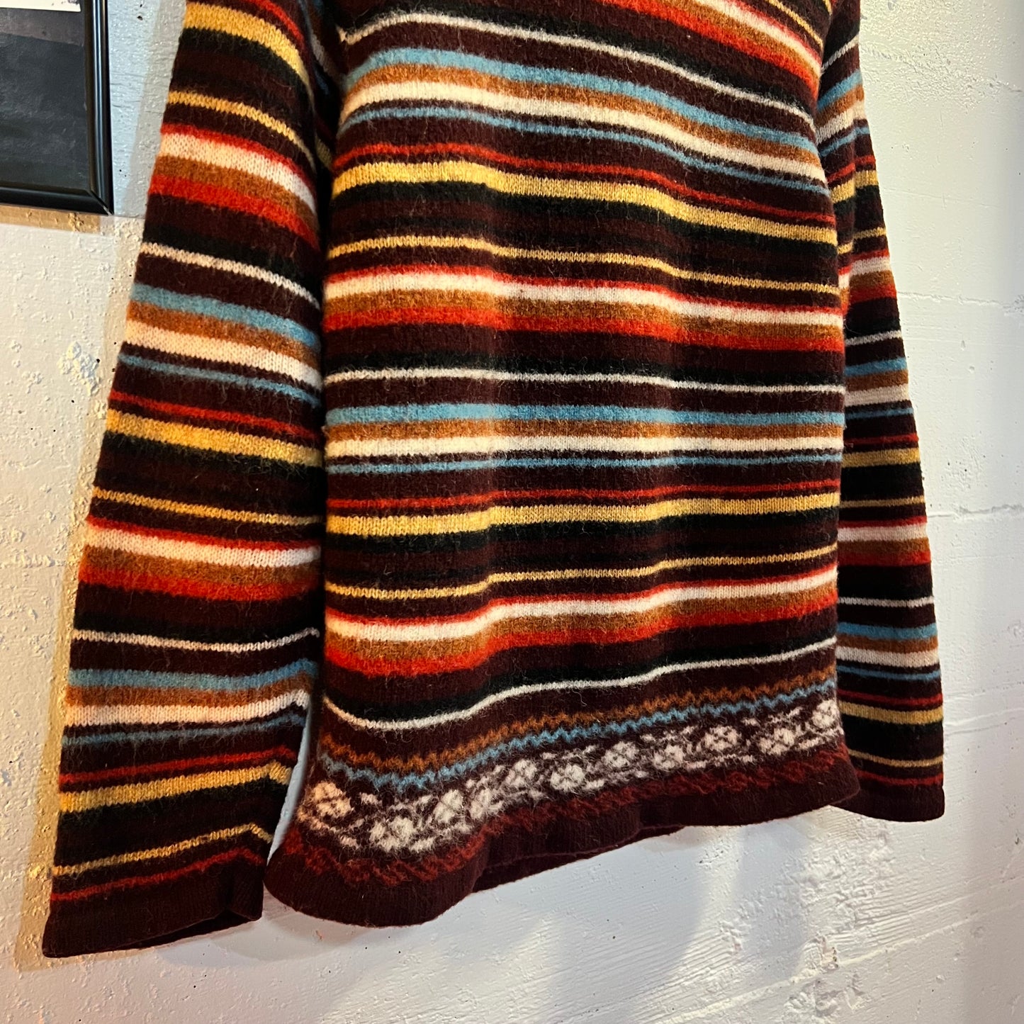 Vintage Striped Norwegian Style Wool Turtle-Neck Knitted Sweater - Size Large - Multicolor