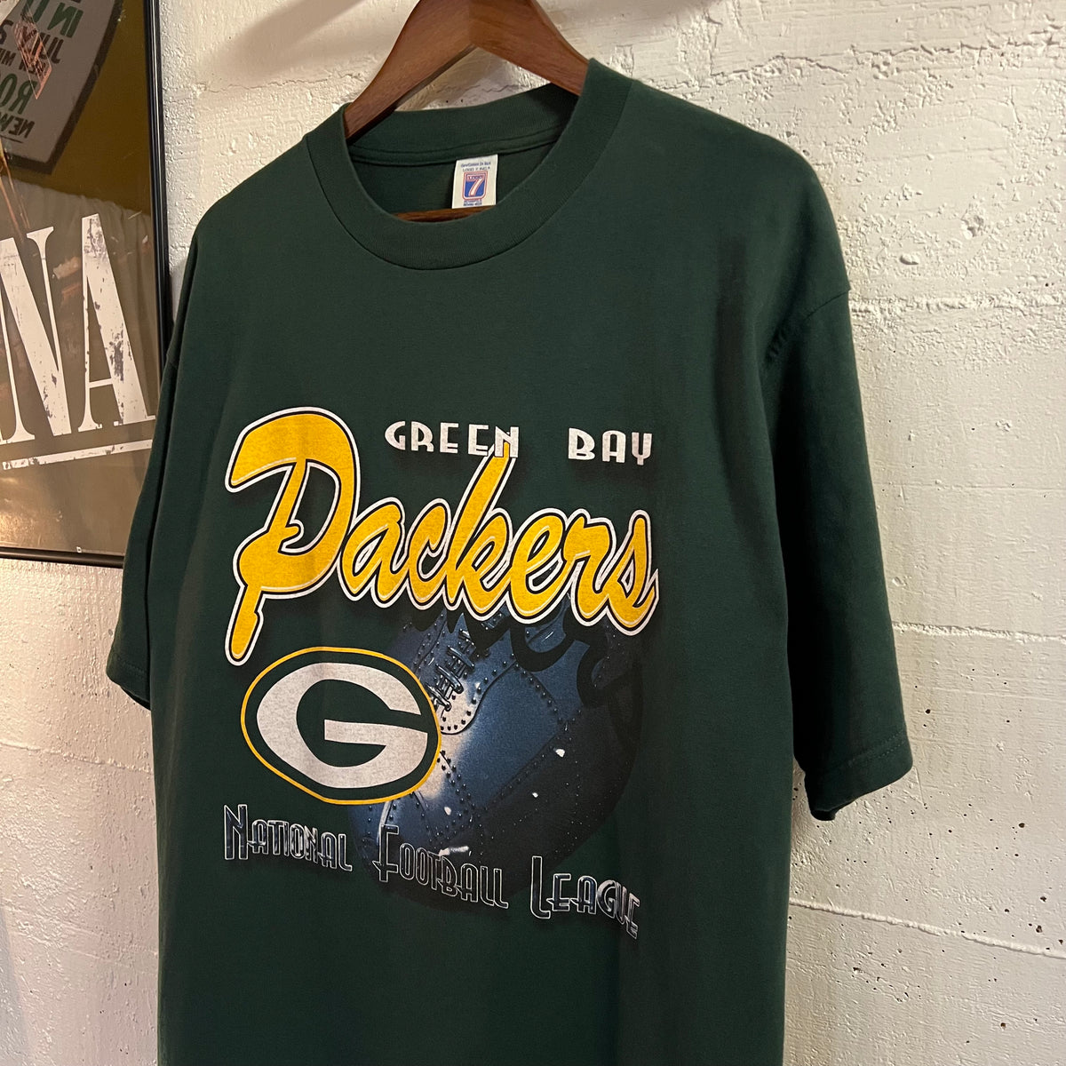 Vintage 90's Green Bay Packers NFL Big Graphic Logo 7 T-Shirt - Size XL - Green/Yellow