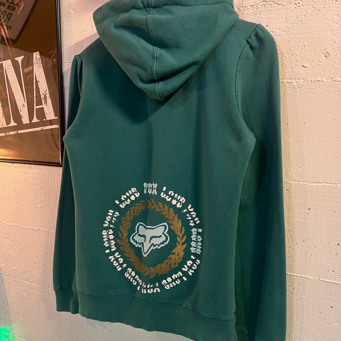 Vintage 2000's Y2K Fox Racing Girls 'You Love Fox' Zip-Up Sweatshirt - Size Large - Teal/White