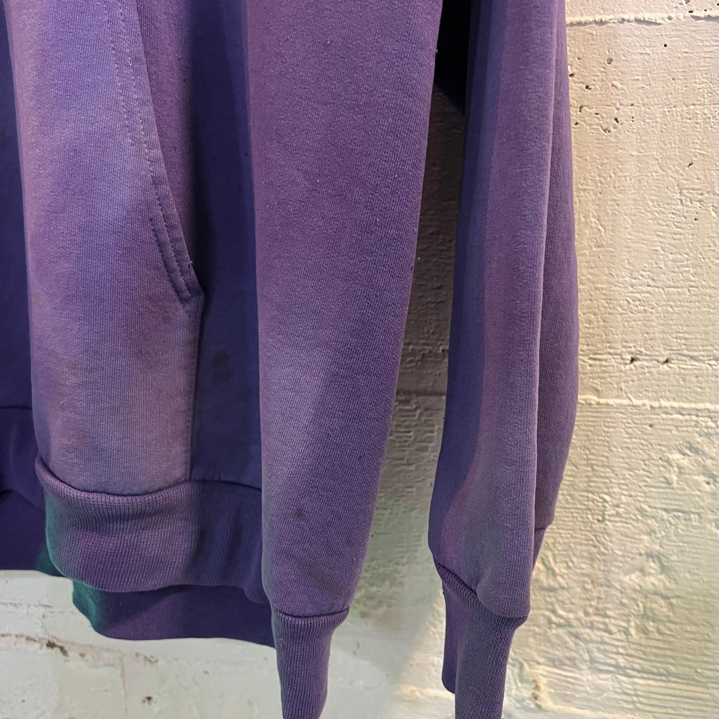Vintage 2000's Distressed Sun Faded Elmira Wrestling Hoodie Sweatshirt - Size Large - Purple/Yellow/Grey