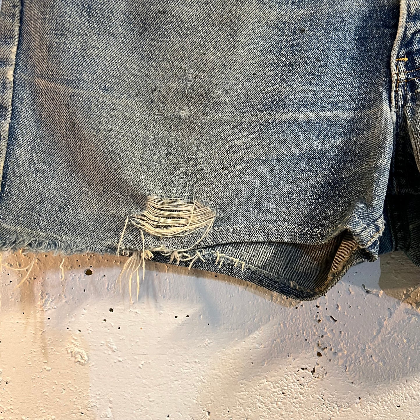 Vintage 70's Distressed Levi's Orange Tab Re-Worked Cut Off Denim Shorts - Size 33 - Light Wash - Made In USA