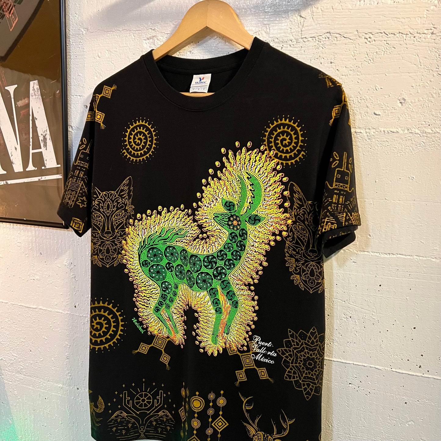 Vintage Puerto Vallarta, Mexico All Over Puff Print T-Shirt - Size Medium - Black/Multicolor