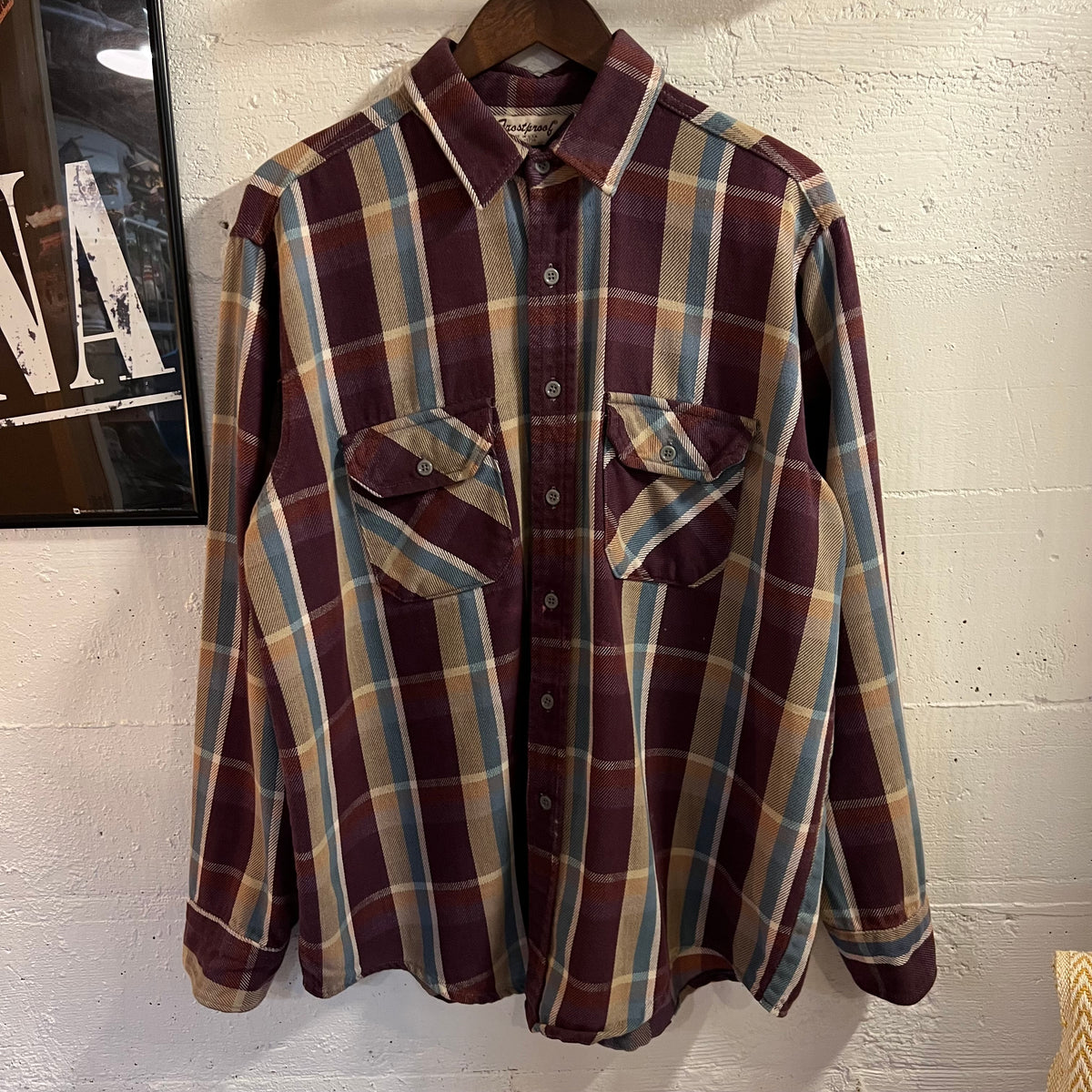 Vintage 80’s Frostproof Plaid Cotton Flannel Shirt - Size XL - Made In USA - Purple/Blue/Tan/White