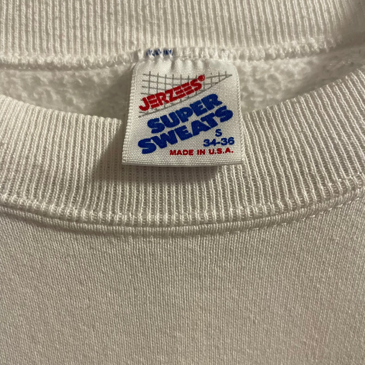 Vintage 90’s Jerzees Jefferson Science & Tech HS Crewneck Sweatshirt - Size Small - Made In USA - White/Navy/Red