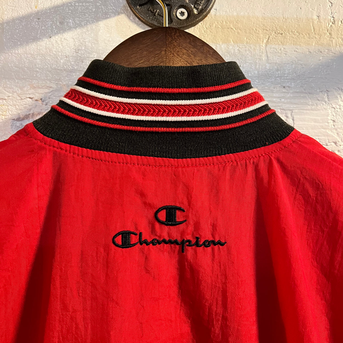 Vintage Distressed 90s Champion 1/4 Zip Up Windbreaker Jacket - Size Medium - Red/Black