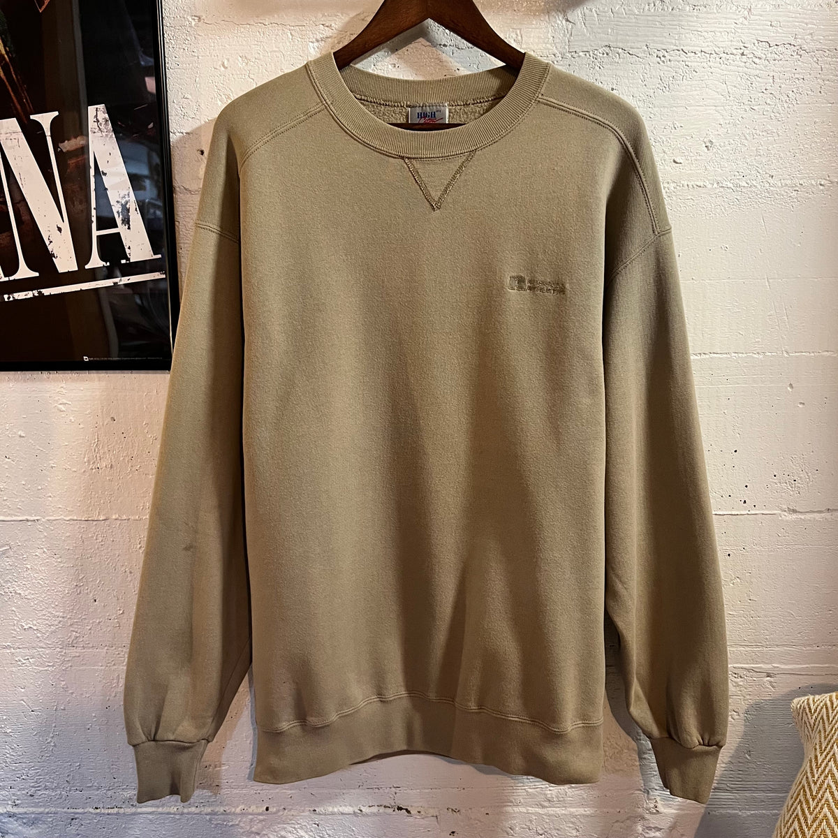 Vintage 90’s Embroidered Russell Athletic Crewneck Sweatshirt - Size Medium - Made In USA - Tan/Beige