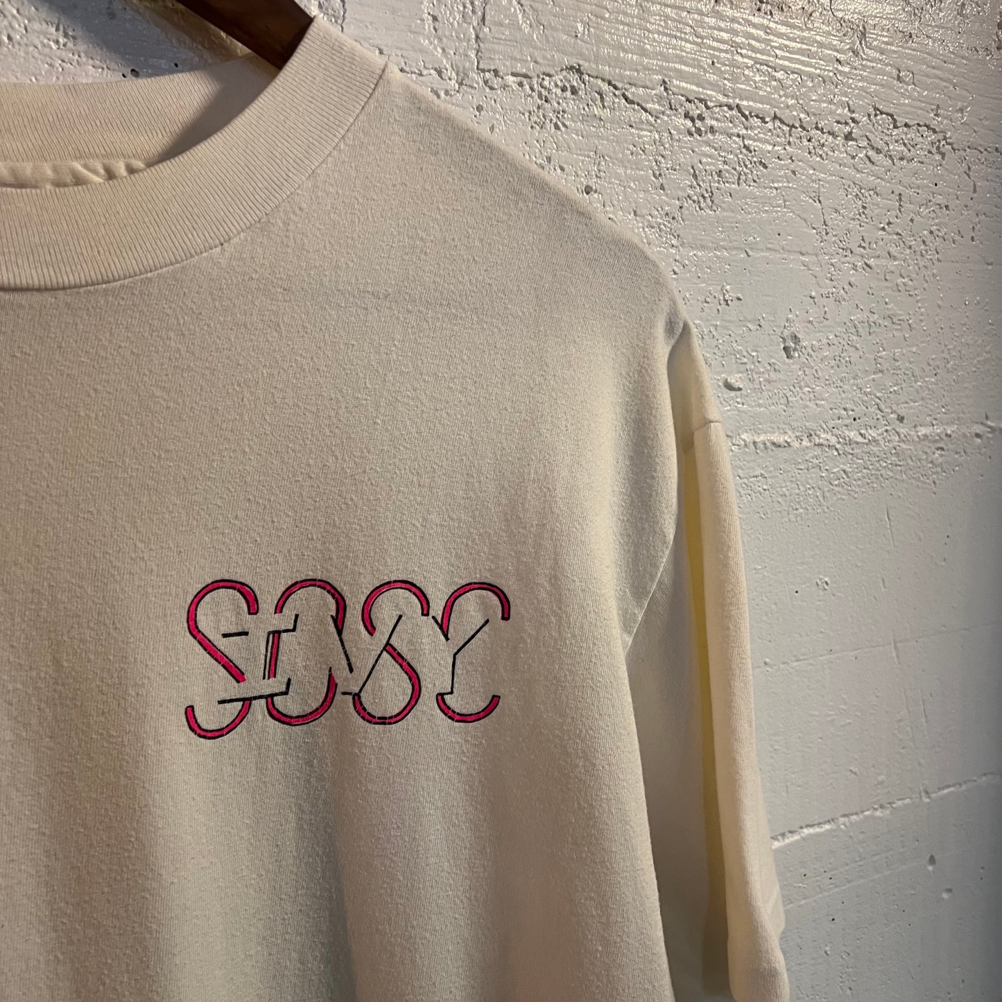 Vintage 90-91 Ivy Hall ‘SOSC’ Collegiate Single Stitch T-Shirt - Size XL - Made In USA - White/Pink/Black