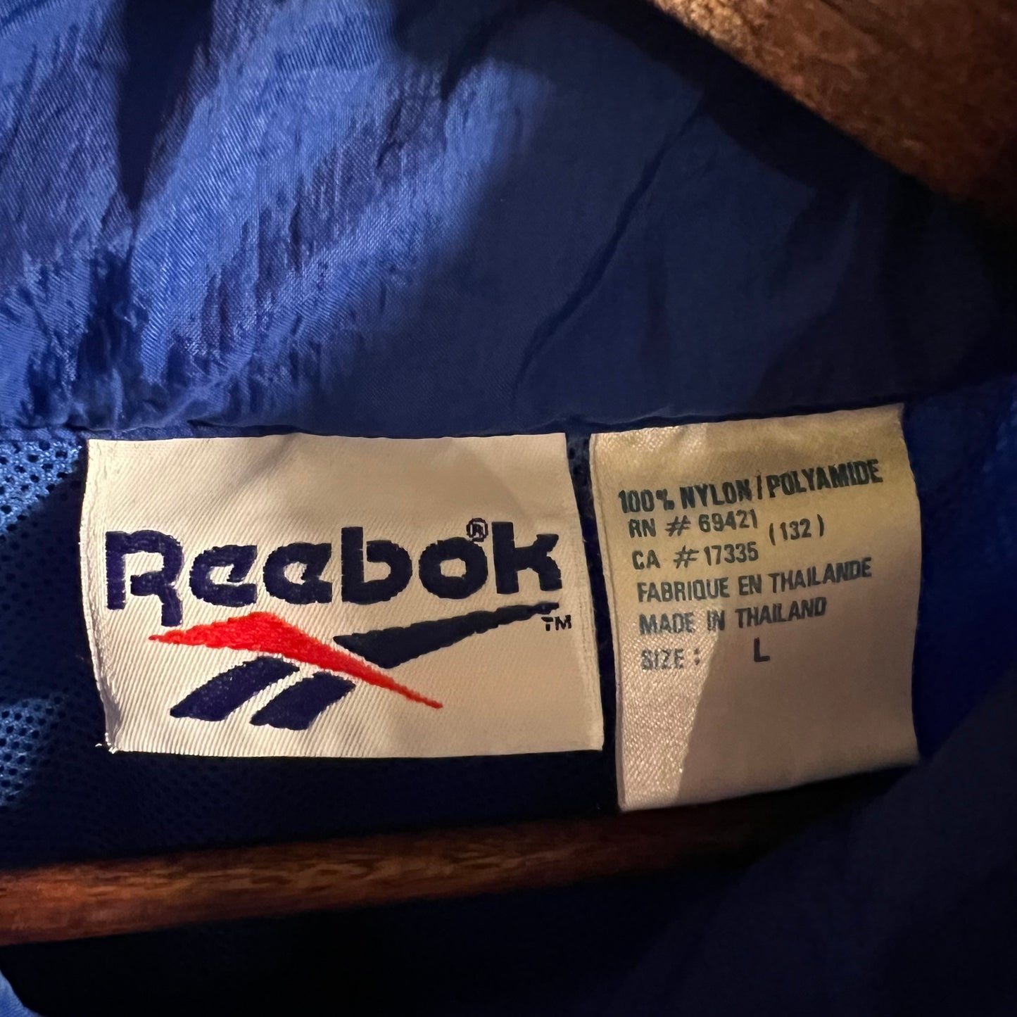 Vintage 90’s Embroidered Reebok Full Zip Windbreaker Jacket - Size Large - Blue/White