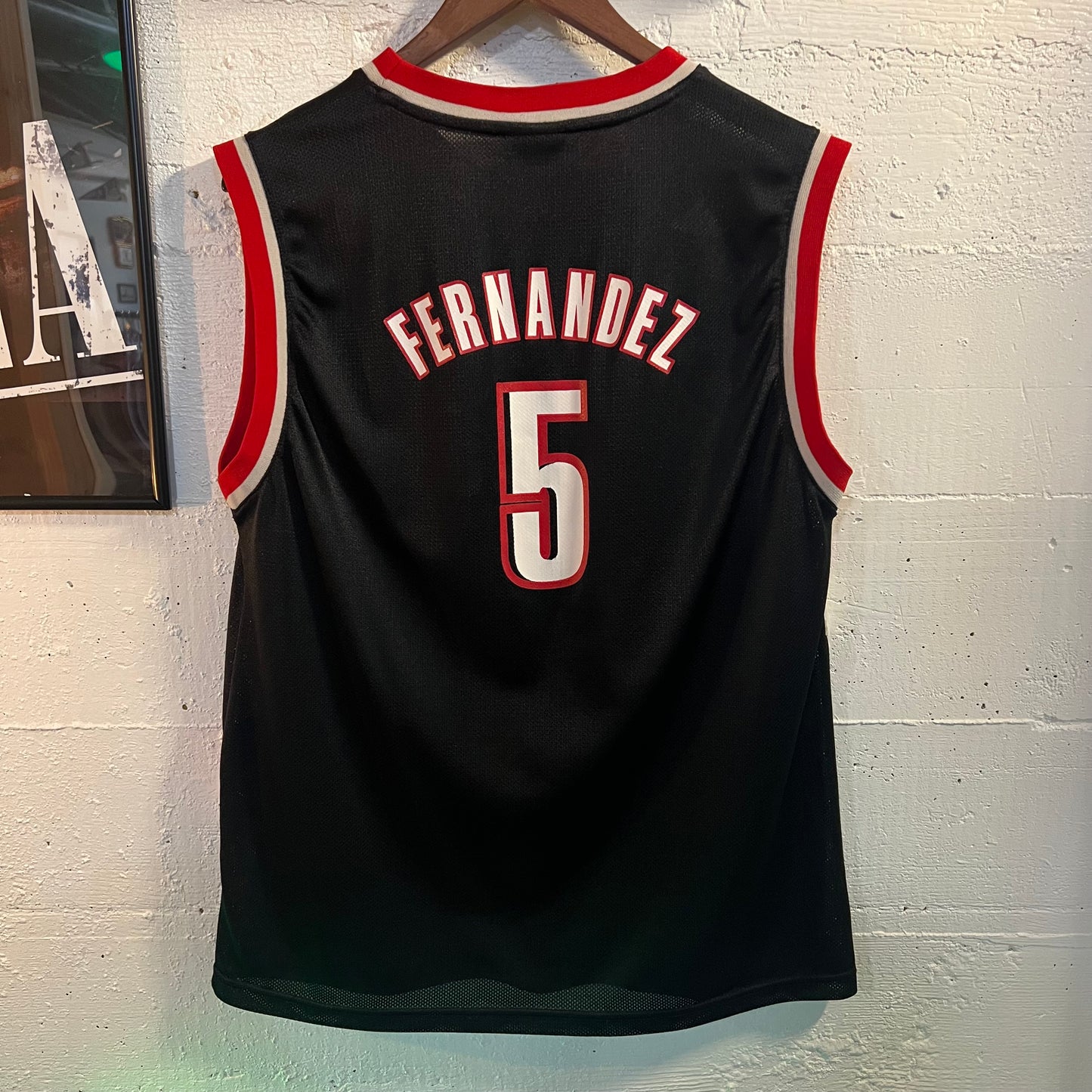 2000’s Adidas Portland Trailblazers ‘Fernandez #5’ Mesh Basketball Jersey - Size Youth XL - Black/Red/White