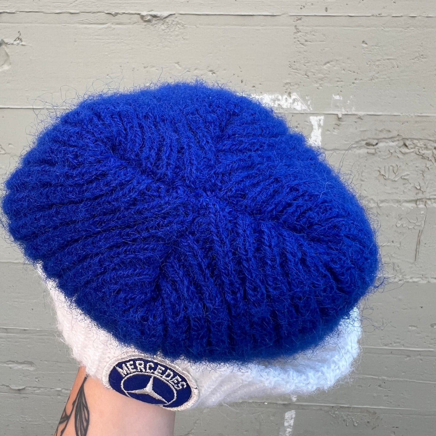 Vintage Mercedes-Benz Ribbed Knit Cuffed Beanie - One Size Fits Most - Blue/White