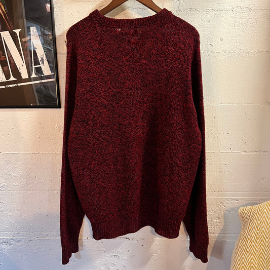 Vintage 80’s/90’s Lands’ End Heathered Wool Knitted Sweater - Size Large - Made In USA - Maroon/Black