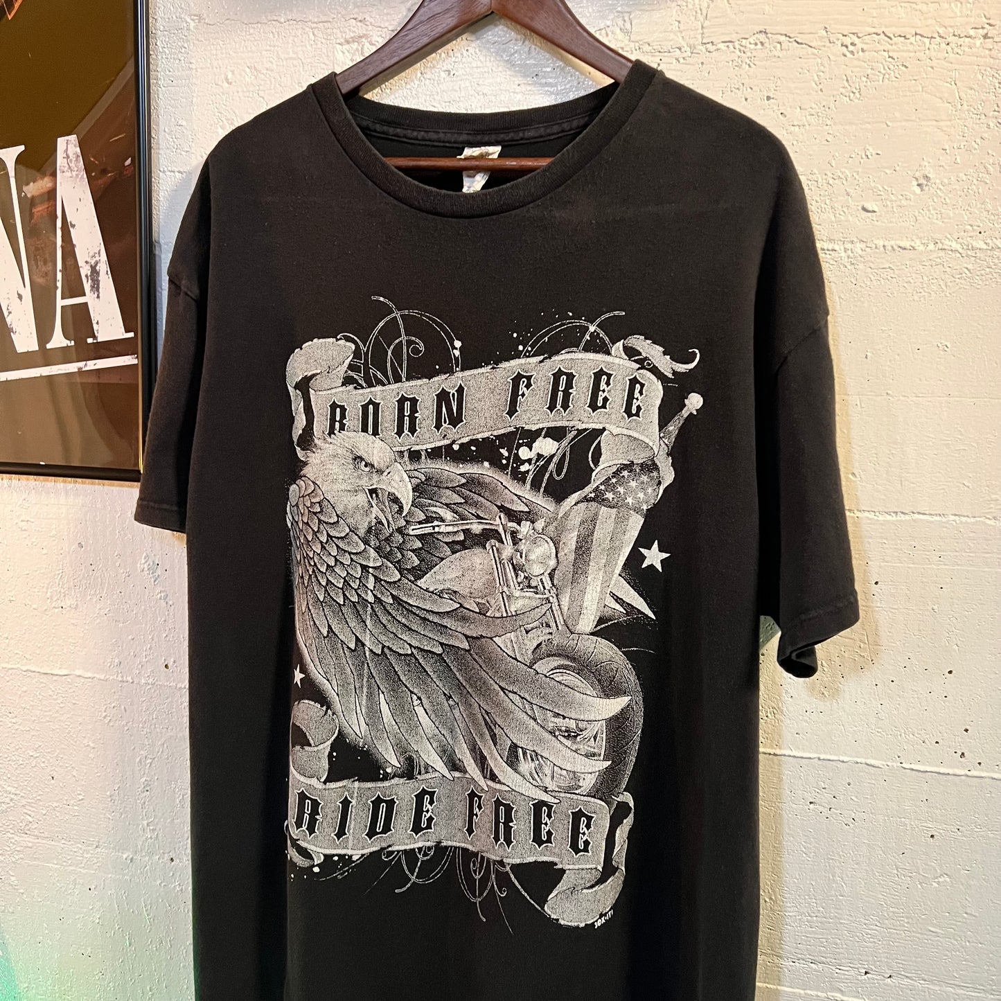 Vintage Born Free Ride Free Eagle Biker T-Shirt - Size XL - Black/White