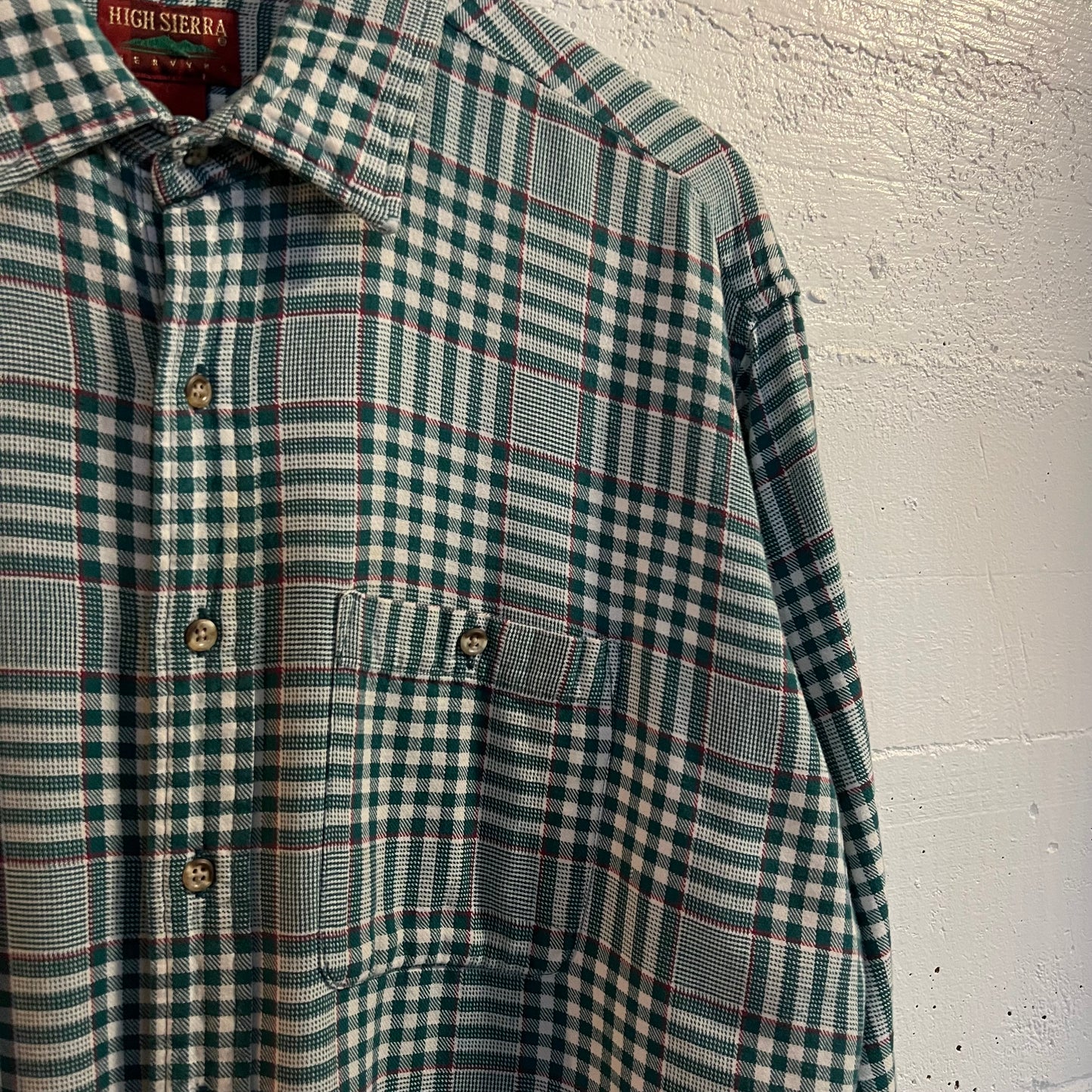 Vintage 90's High Sierra Cotton Plaid Flannel Shirt - Size XL - Green/White/Red